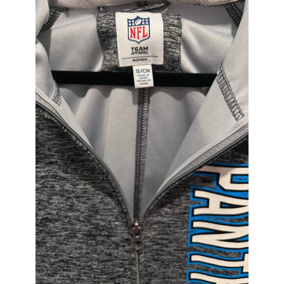 NFL Team Apparel Women’s Carolina Panther Zip Front Fitted Hoodie SZ Small Gray - Picture 2 of 3